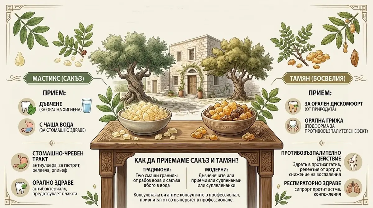 Зрънца мастикс и тамян на дървена повърхност